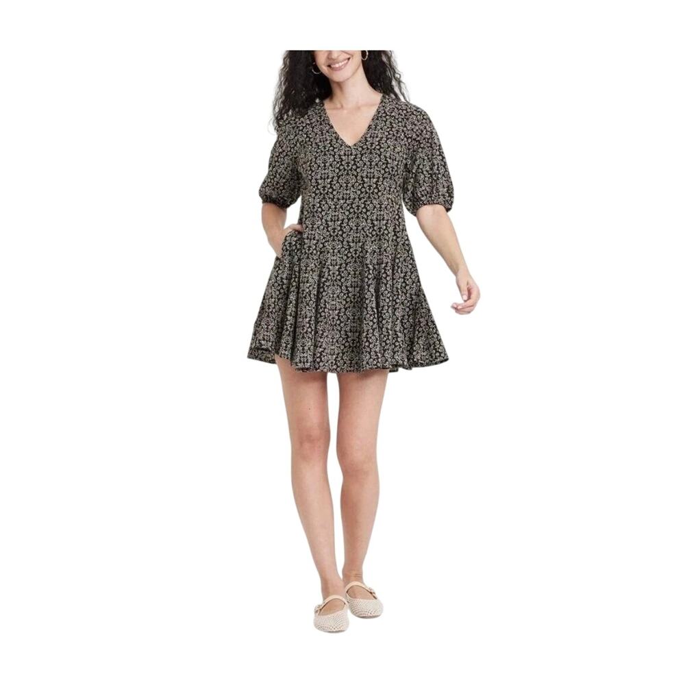 Universal Threads Puff Elbow Sleeve Mini A-Line Floral Babydoll Dress SZ Medium